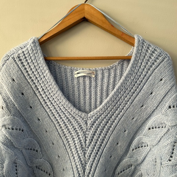 Anthropologie Ramona Blue V-Neck Slouchy Cable Knit  Alpaca Blend Sweater - Picture 7 of 7